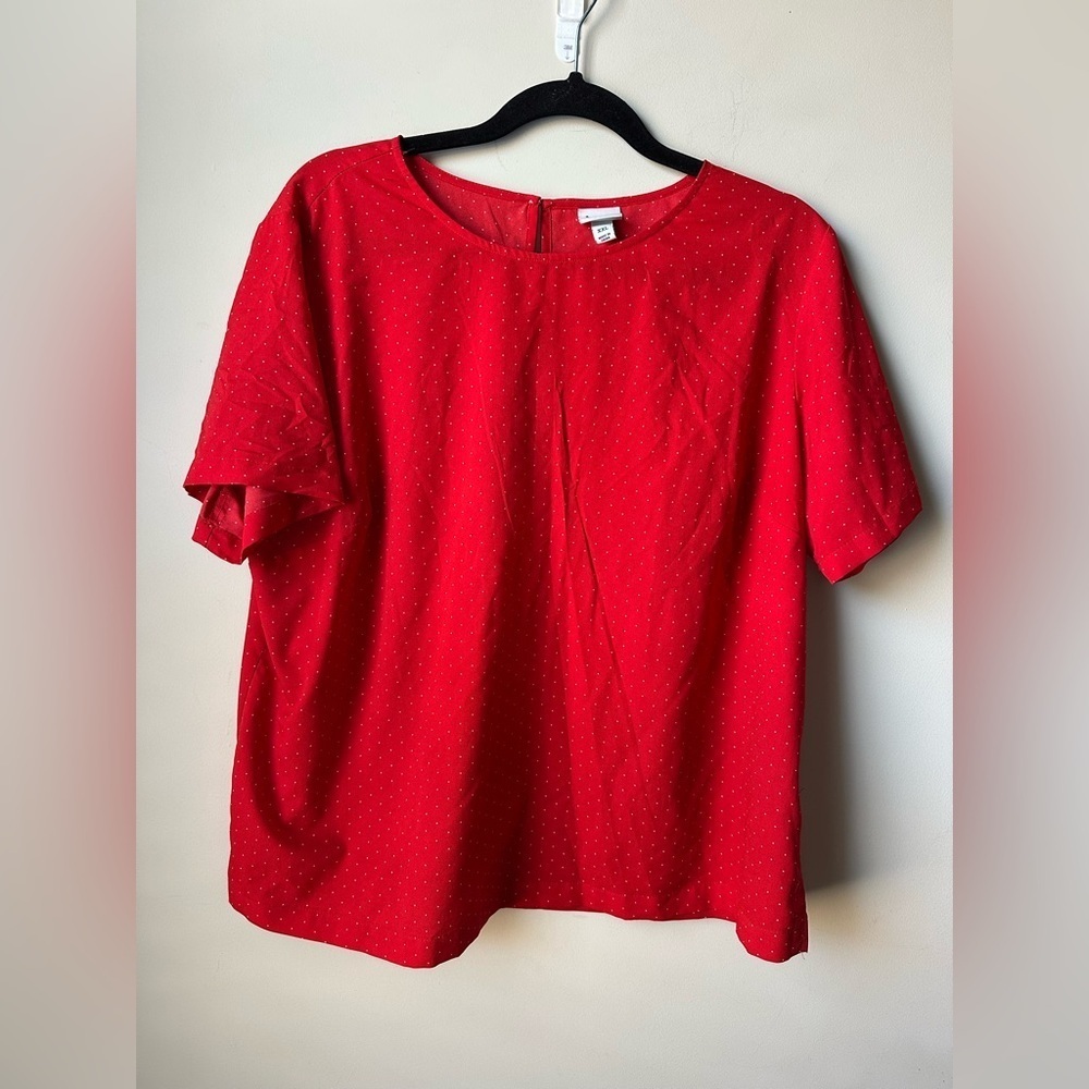 A New Day Red White Polka Dot Short Sleeve Top Blouse Size XXL